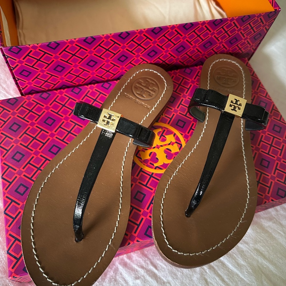 Tory Burch Black and Gold Sandals